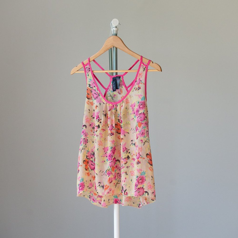 Pink multi-coloured sheer top size medium